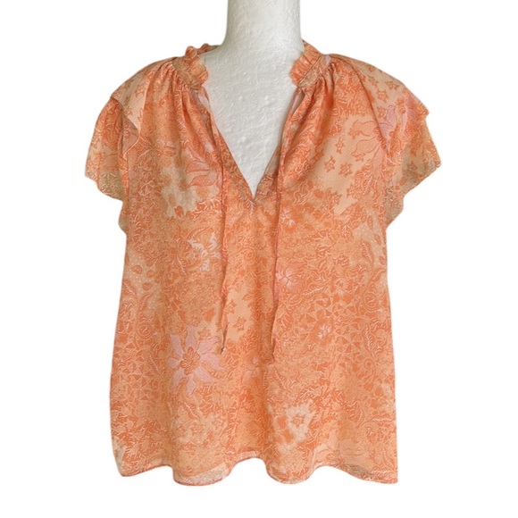 House of Harlow 1960 Tops - House of Harlow 1960 Peach Blush Pink Floral Print Tie Neck Ruffle Sleeve Top  M
